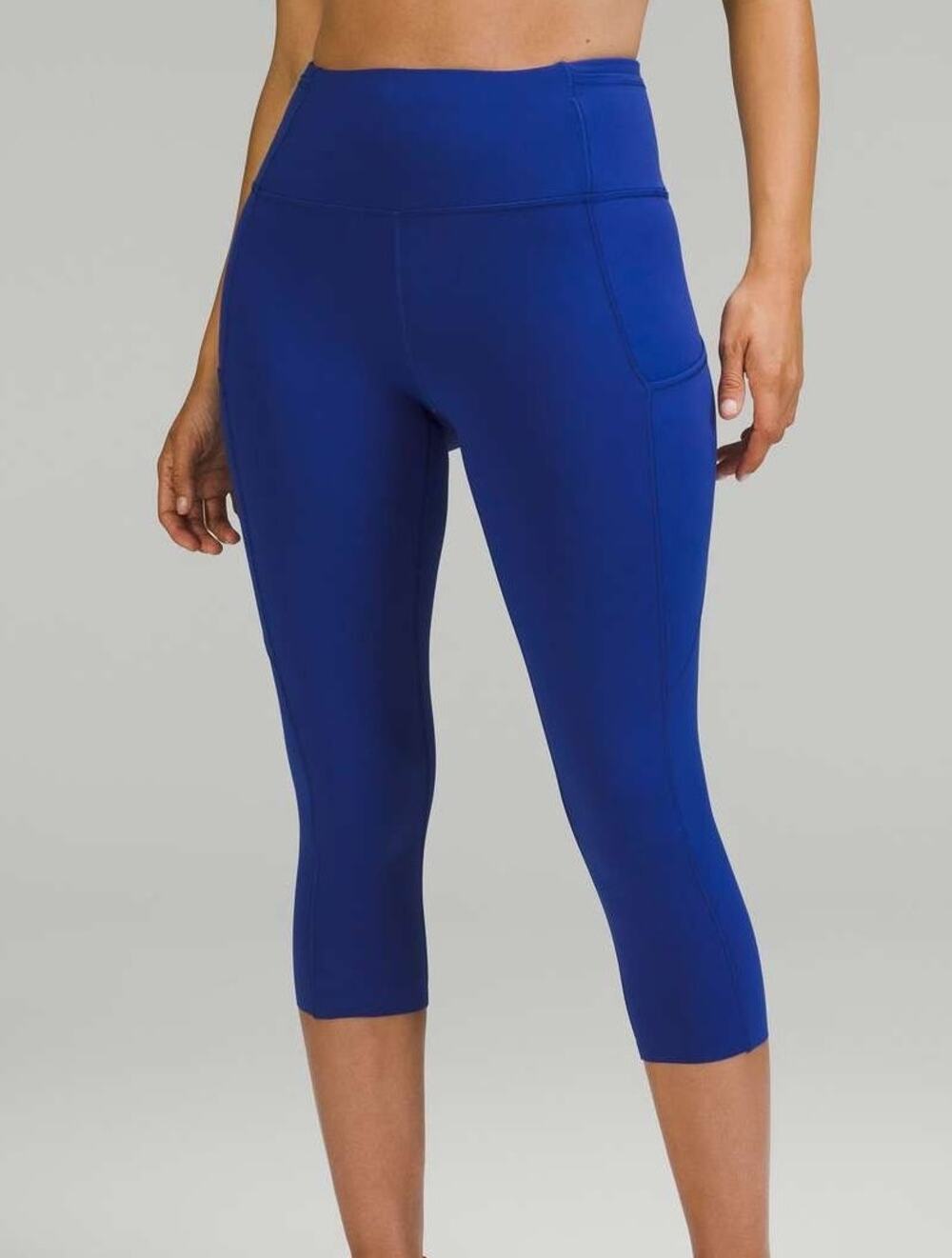Lululemon Fast Free High Rise Crop Leggings Pocket Size 10 Blue Running Athletic